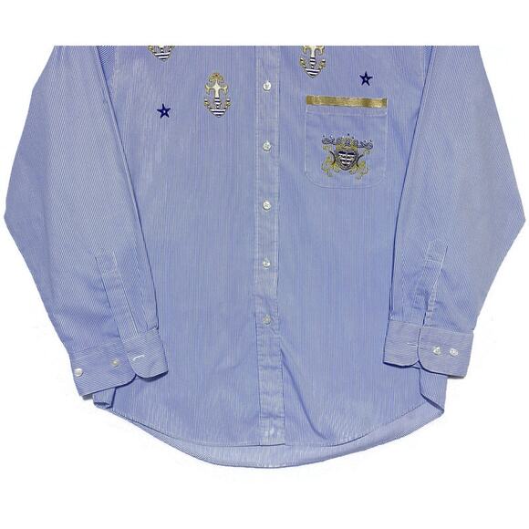Fortune by Stan Embroidered Shirt Women's Large Nautical Theme Blue Pinstripe - Picture 5 of 7